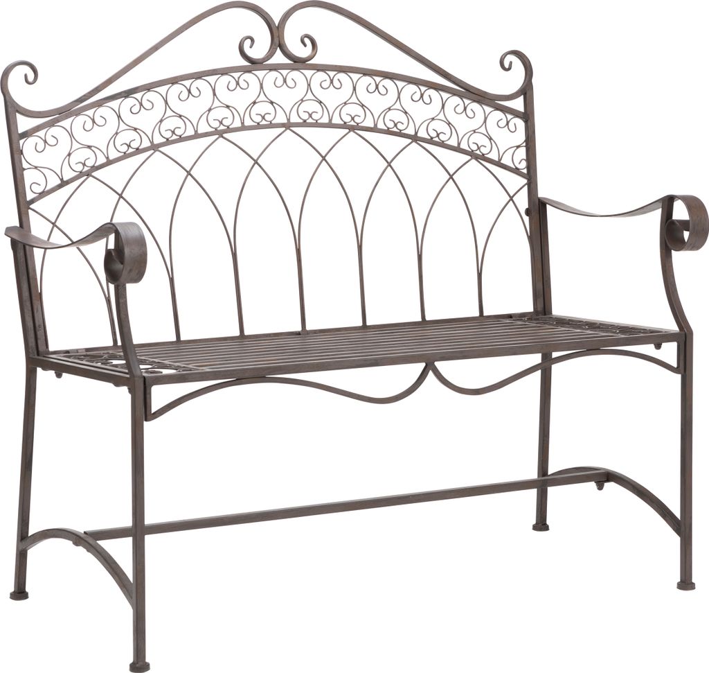 Dehner Gartenbank Antik, 2-Sitzer Bank in Vintage-Optik, 110 x 55 x 103.5 cm, Eisen, braun