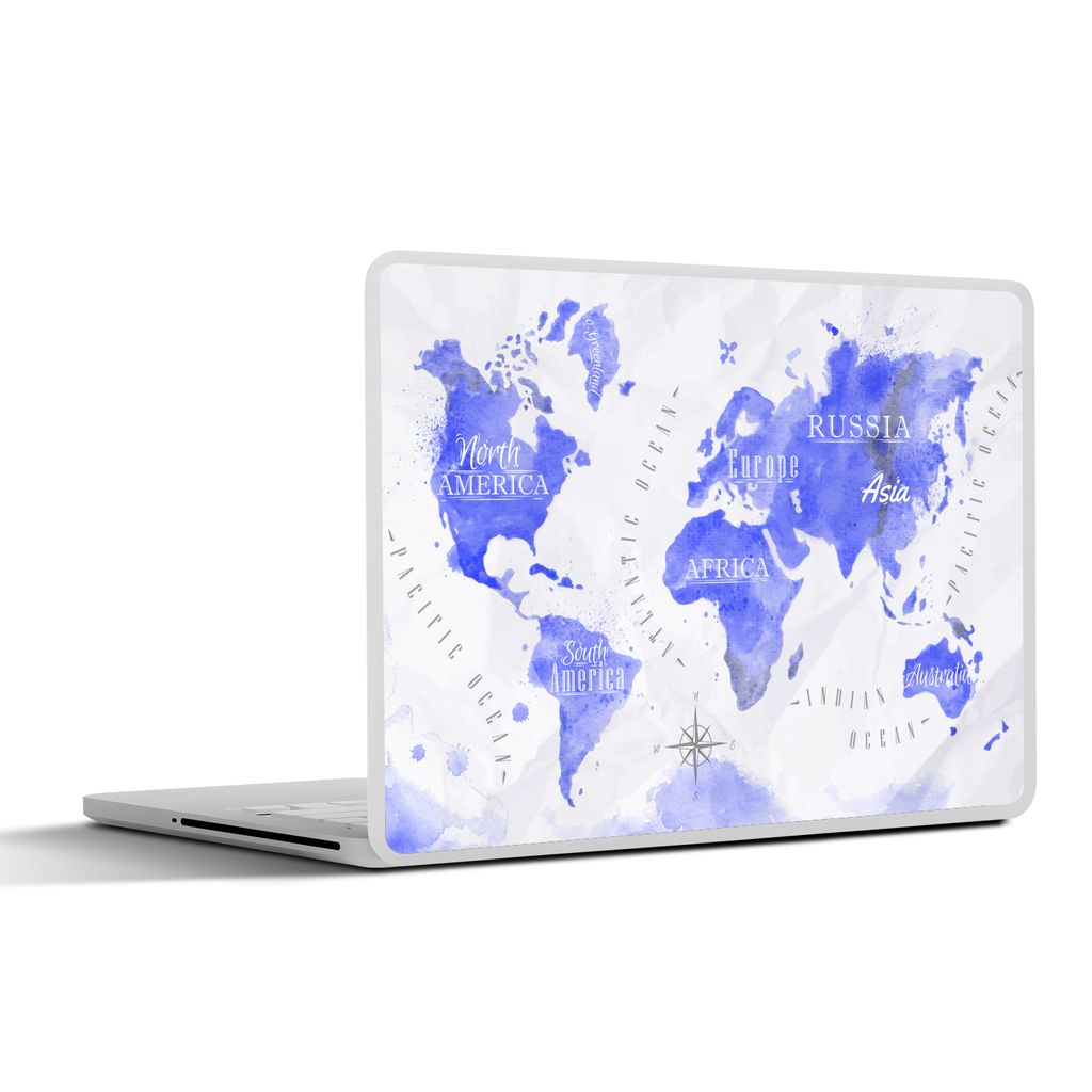 MuchoWow Laptop Aufkleber Sticker Cover Weltkarte - Aquarell - Blau 40x30 cm - Laptop Dekoration - Selbstklebend