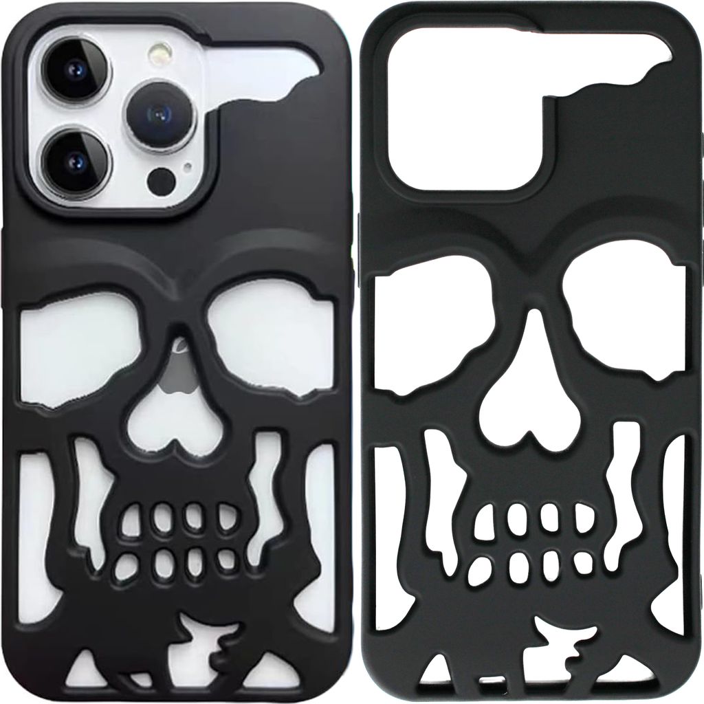 Wörleonline iPhone 15 Pro Max Hülle Totenkopf Case Cover TPU Handyhülle, Schwarz