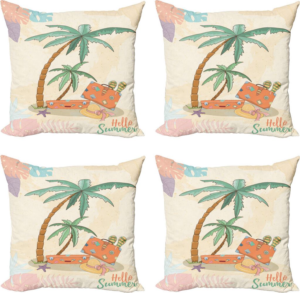 ABAKUHAUS Insel-Party Kissenbezug Set (4 Stück), Hallo Sommer Wörter, Moderner Doppelseitiger Digitaldruck, 40 cm x 40 cm, Mehrfarbig