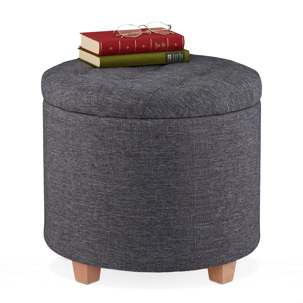 Tabouret Rond de Rangement avec Assise Rembourrée et Structure en Bois
