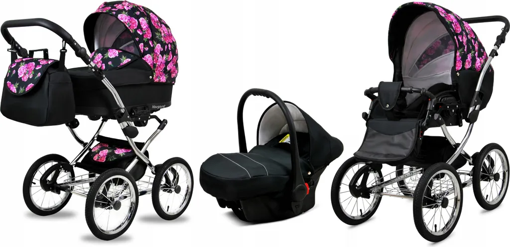 Trio Poussette Margaret Exclusive 3-en-1, Peony on Black - Pack Tout-en-un