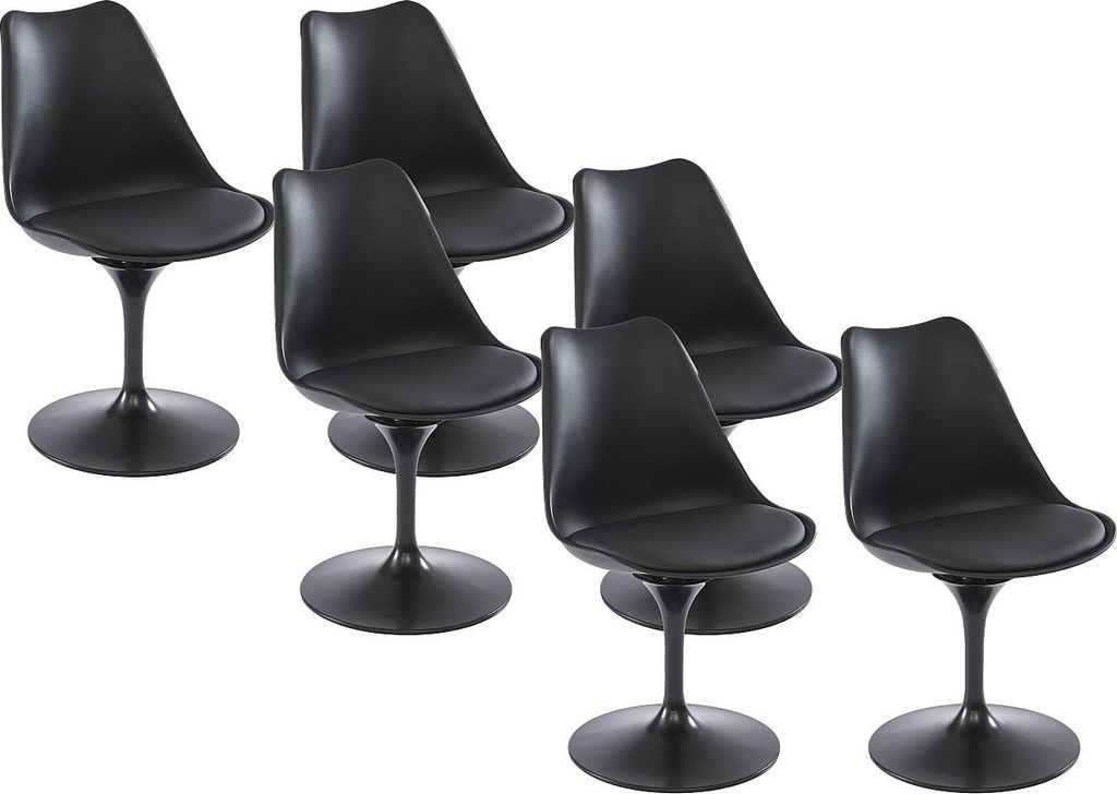 Set aus 6 Stühlen aus Polypropylen, Ökoleder und Metall - Schwarz - XAFY
