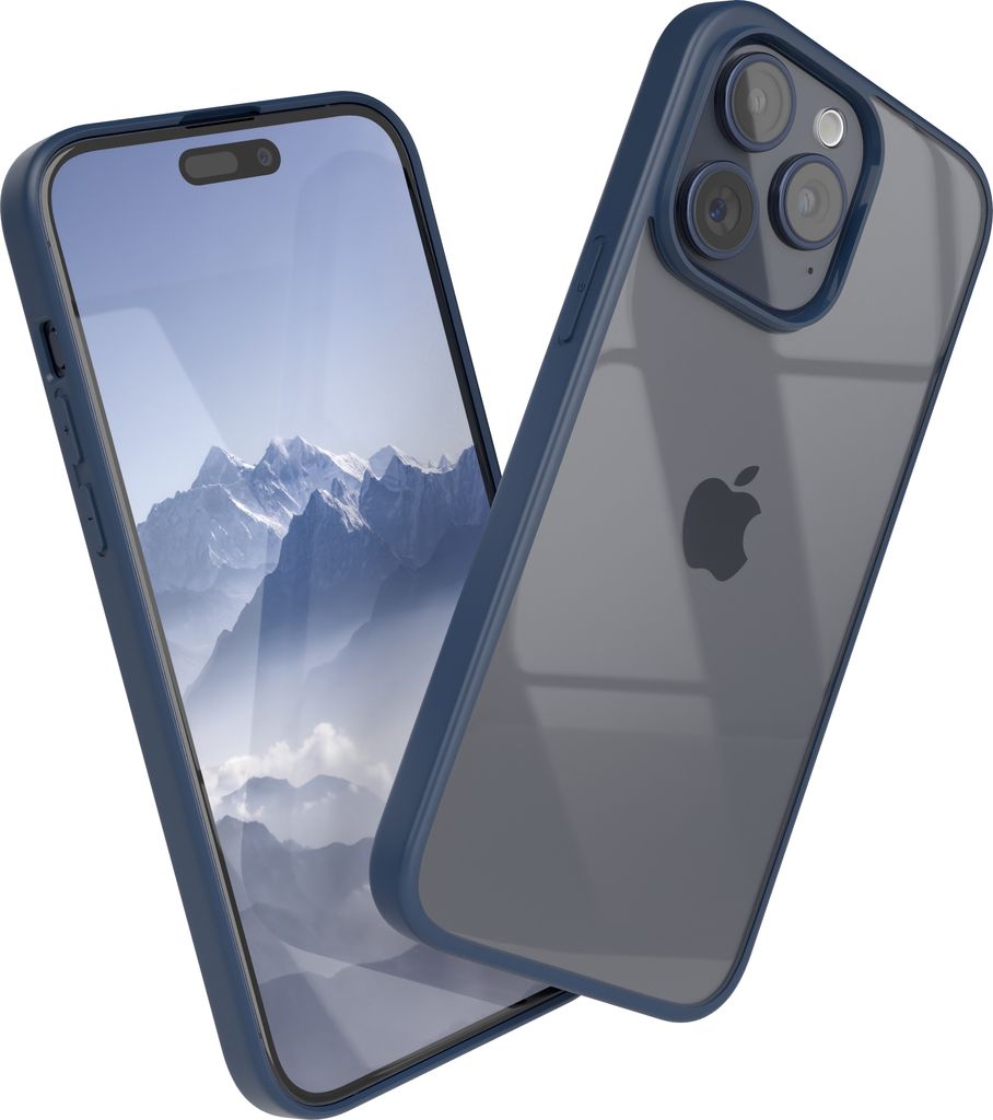 EAZY CASE Clear Hybrid Bumper Hülle für Apple iPhone 15 Pro Max, Handyhülle stoßfest mit Kameraschutz, Handycase dünn in Blau