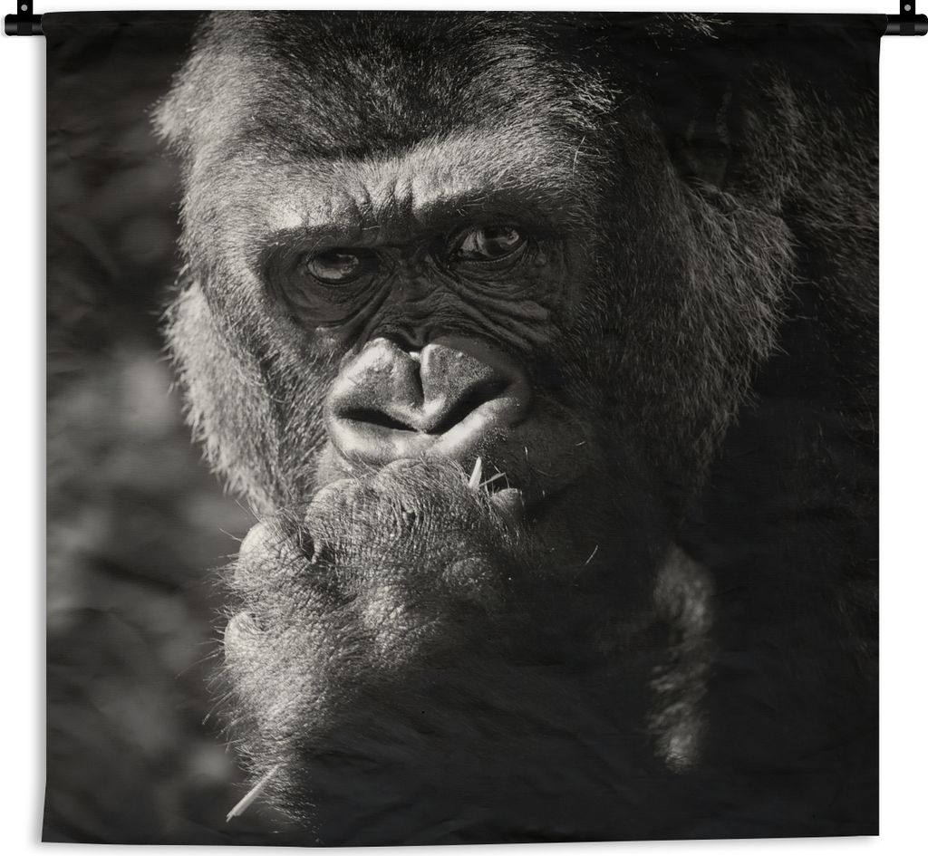 MuchoWow Wandteppich Wandbehang Tierprofil Gorilla in schwarz und weiß 60x60 cm Tapisserie Dekoration Wandtuch - Dekorationen - Wand Decke