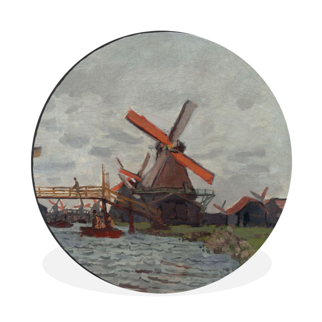 MuchoWow Aluminium Wandkreis Windmühlen bei Zaandam - Claude Monet Ø 30 cm Wanddeko Modern Wohnzimmer - Wand Bild - Wohnzimmer - Runde Bilder -...