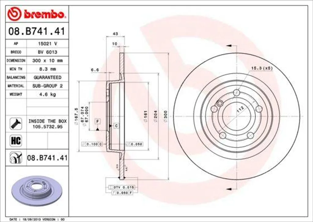 Brembo 08.B741.41 Disque de frein arrière pour Mercedes SLC et SLK R172