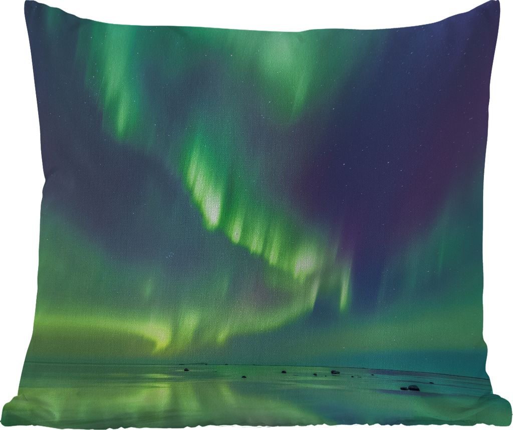 MuchoWow Outdoor Kissen - Nordlichter - Sternenhimmel - Wasser - 45x45 cm - Wetterfest - Lounge Kissen - Fotokissen - Dekoratives Kissen