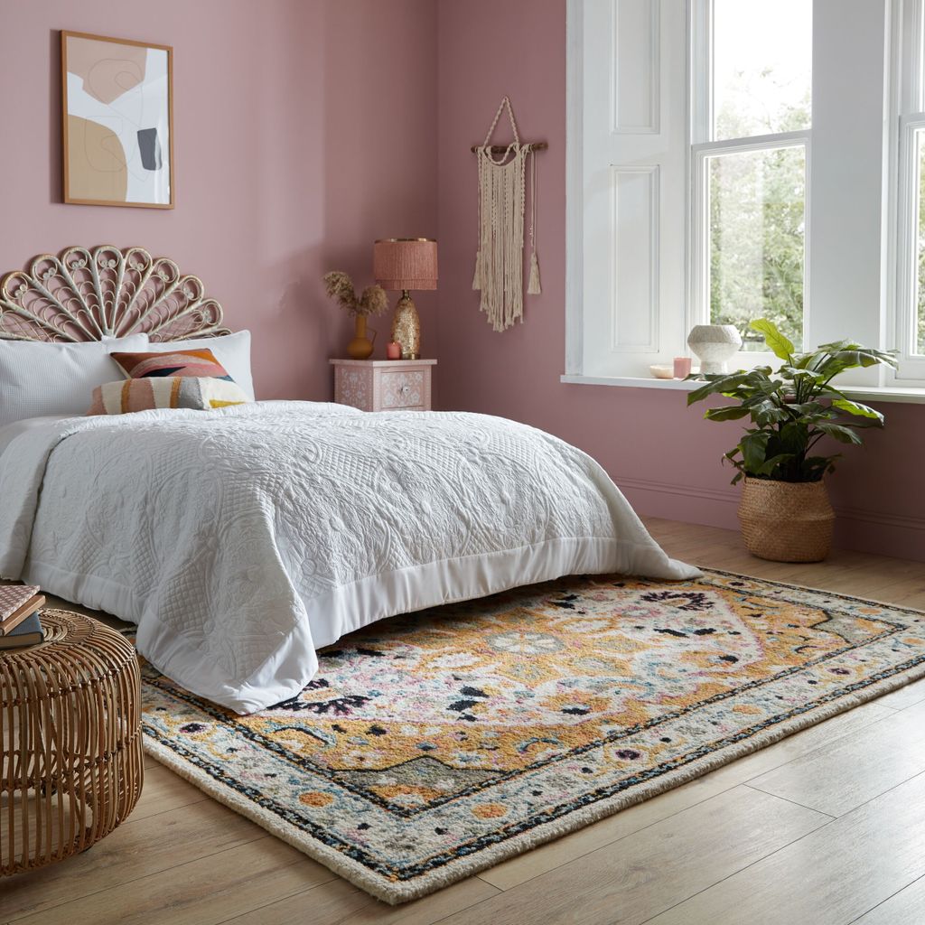 Traditioneller Wollteppich in Gelb-Grau, "Soar Andy". 160x230 cm | Kadima Design