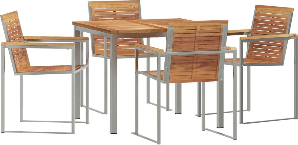 Best Möbel 5-teiliges Garten-Essset aus massivem Teakholz, Gartentisch 90x90x74.5 cm aus massivem Teakholz - Gartentische CHY734443