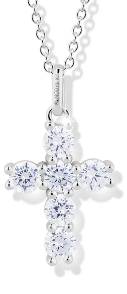 Collier croix en argent et pendentif serti de cristaux zircone