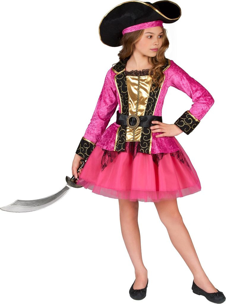 A young girl wearing a pirate costume.