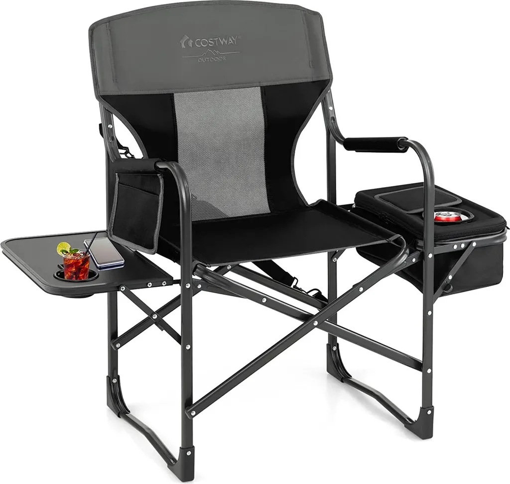 Chaise pliante camping COSTWAY robuste 180 kg avec glacière et rangement