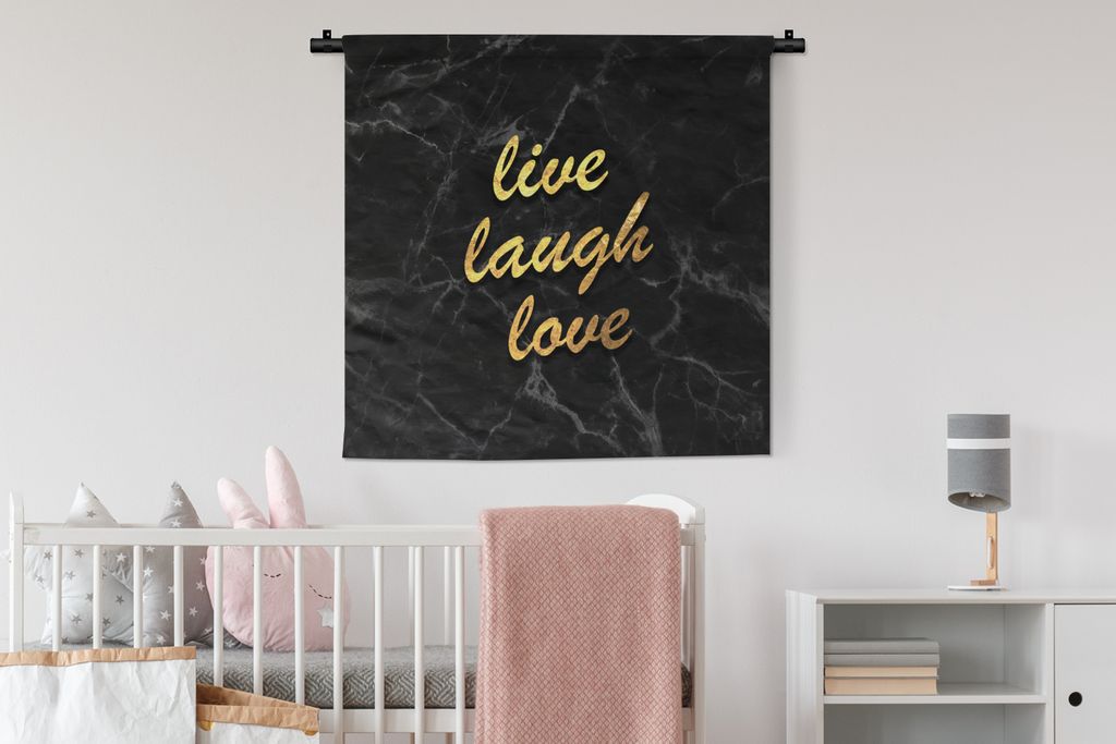 MuchoWow Wandteppich Wandbehang Zitat - Liebe - Marmor - Gold 90x90 cm Tapisserie Dekoration Wandtuch - Wandaufhänger