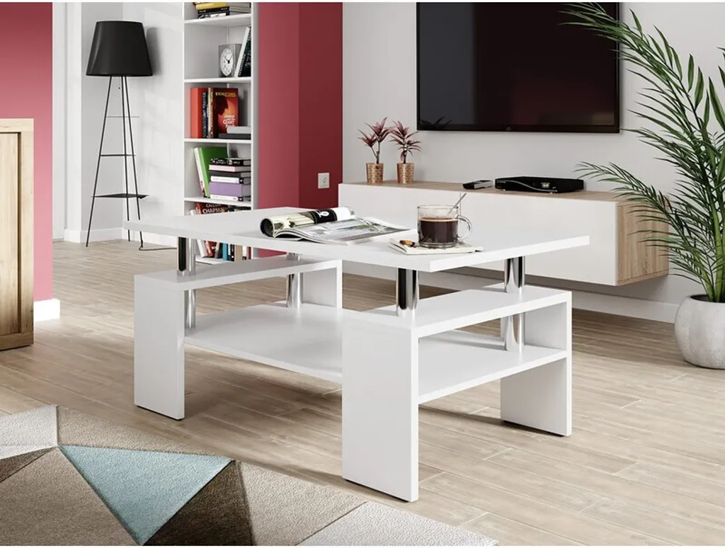 Table basse SIMON blanc mat - Finition soignée et structure stable 100cm