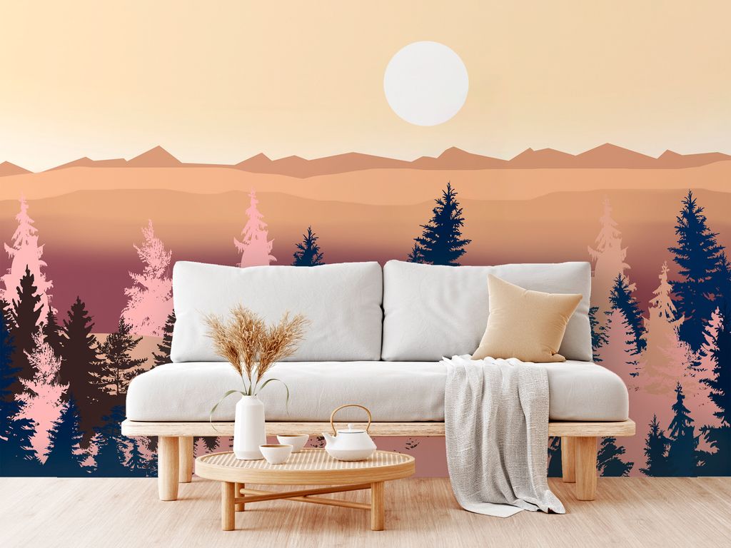 Vlies Fototapete Landschaft 400x280 cm Tapeten Wandtapete XXL Abstrakt Gebirge Wald c-C-10066-a-a