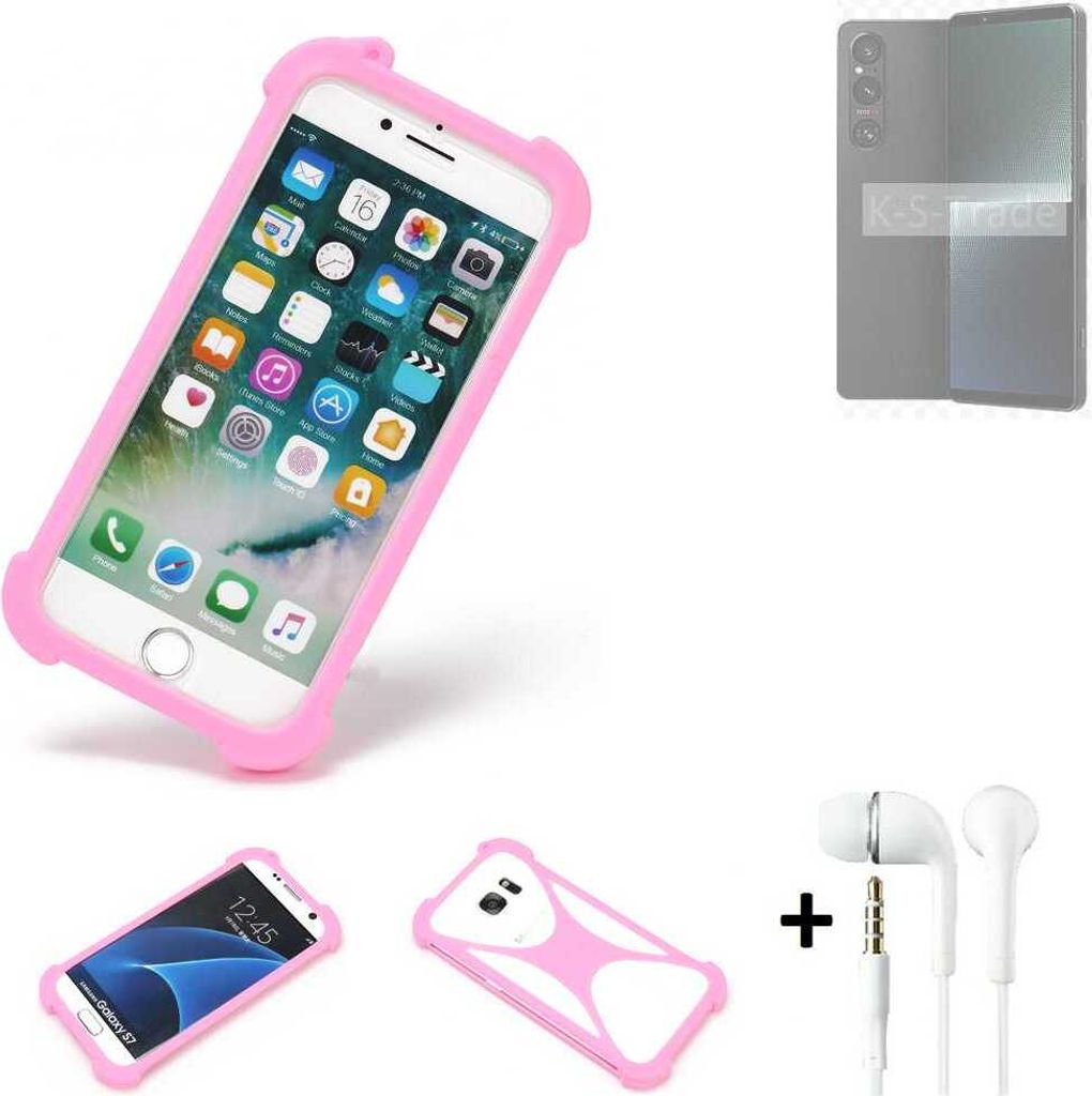 K-S-Trade Bumper + Kopfhörer kompatibel mit Sony Xperia 1 V Handy Hülle Schutzhülle Silikon Schutz Hülle Cover Case Silikoncase Silikonbumper TPU