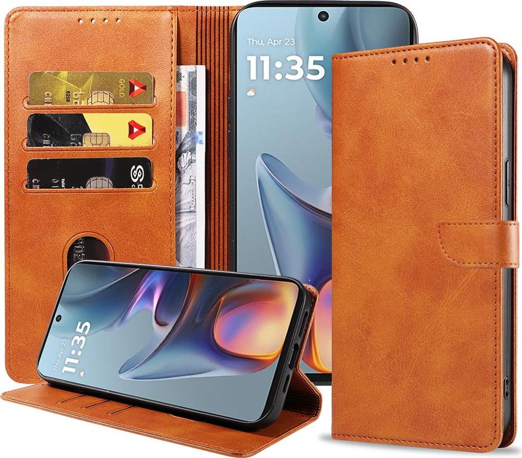Passend für Motorola Moto E15 / G05 Handytasche Kunstleder mit Magnetlippe und Kartenhalter Book Case mit Klappe - Wallet Case mit Kartenfach - Br...