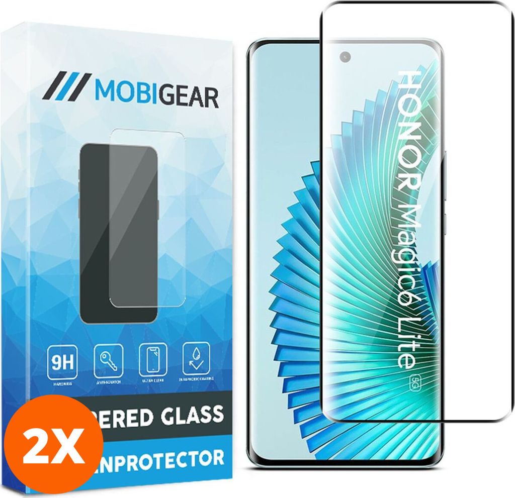 Mobigear Premium 4.99 HONOR Magic 6 Lite Panzerglas Gehärtetes Glas Displayschutz - Hüllenfreundlich - Schwarz (2er Pack)