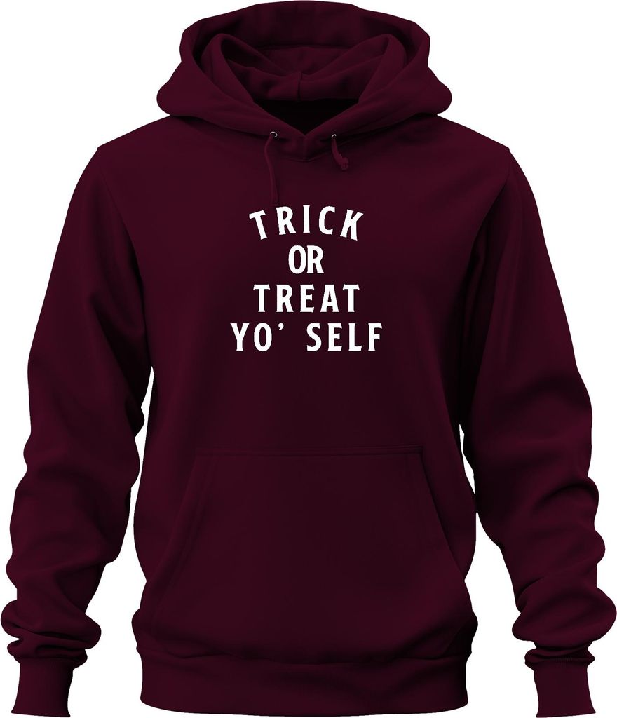 TRICK OR TREAT YO' SELF Halloween Spruch Lustig Geschenk Party Uni Hoodie Kapuzenpullover, Burgundy, 3XL