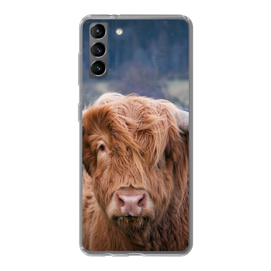MuchoWow Handyhülle Schutzhülle Hülle für Samsung Galaxy S21 Plus Schottischer Highlander - Hörner - Berg Silikon Softcase Handy Hülle - Ha...