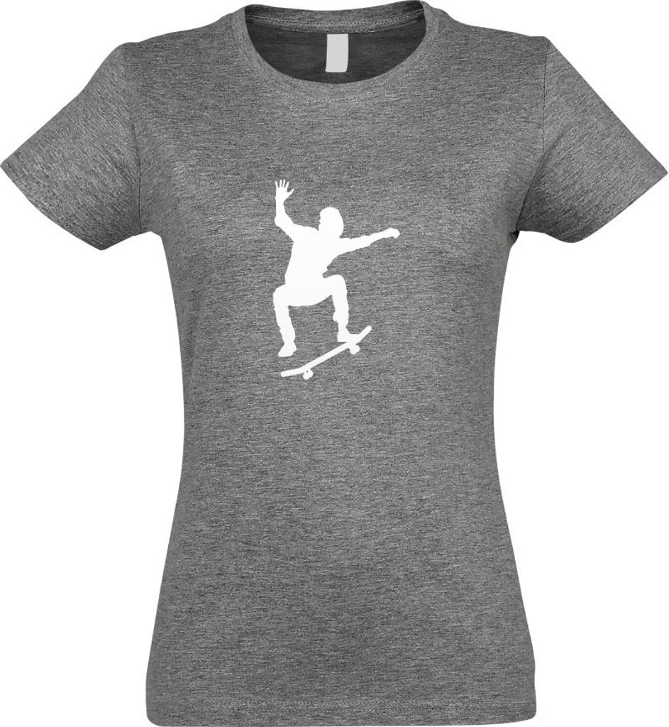 Kiwistar - T-Shirt tailliert - Damen - Graumeliert - Skateboard Skaten Figur - mit Motiv Bedruckt - Funshirt Design - Sport - Freizeit - Damen - M
