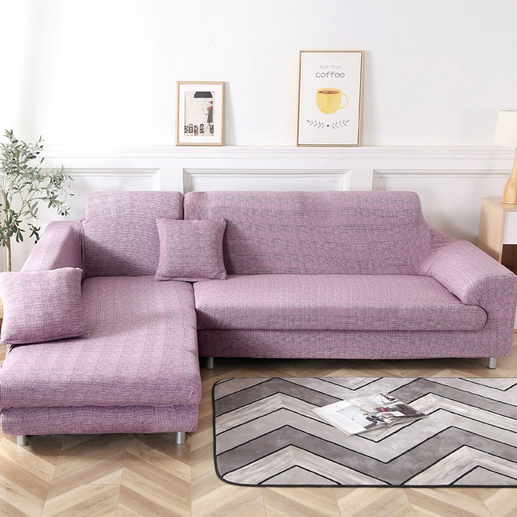 L-förmige Sofa-Schonbezüge Möbelschutz 2PCS Polyester-Stoff-Stretch-Schonbezüge + 2PCS Kissenbezüge für Sofagarnitur L-förmige Couch (Rosa)