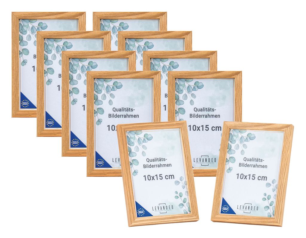 10 Stück Bilderrahmen Echtholz EU 10x15 Natur mit Glasscheibe Portrait Fotorahmen Set Holz Kiefernholz Picture Frame