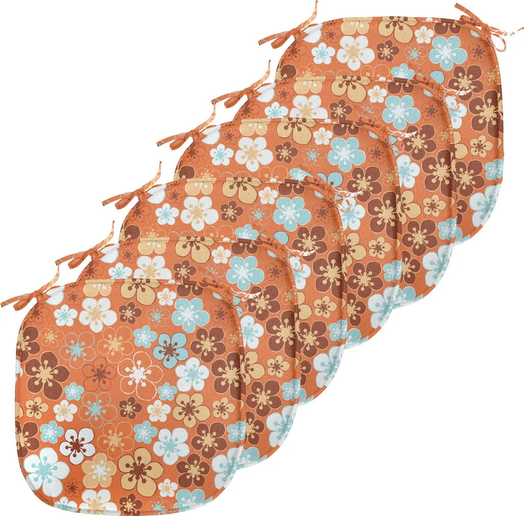 ABAKUHAUS Galettes de Chaise Orange Doodle Sommer Flora Lot de 6 Pièces