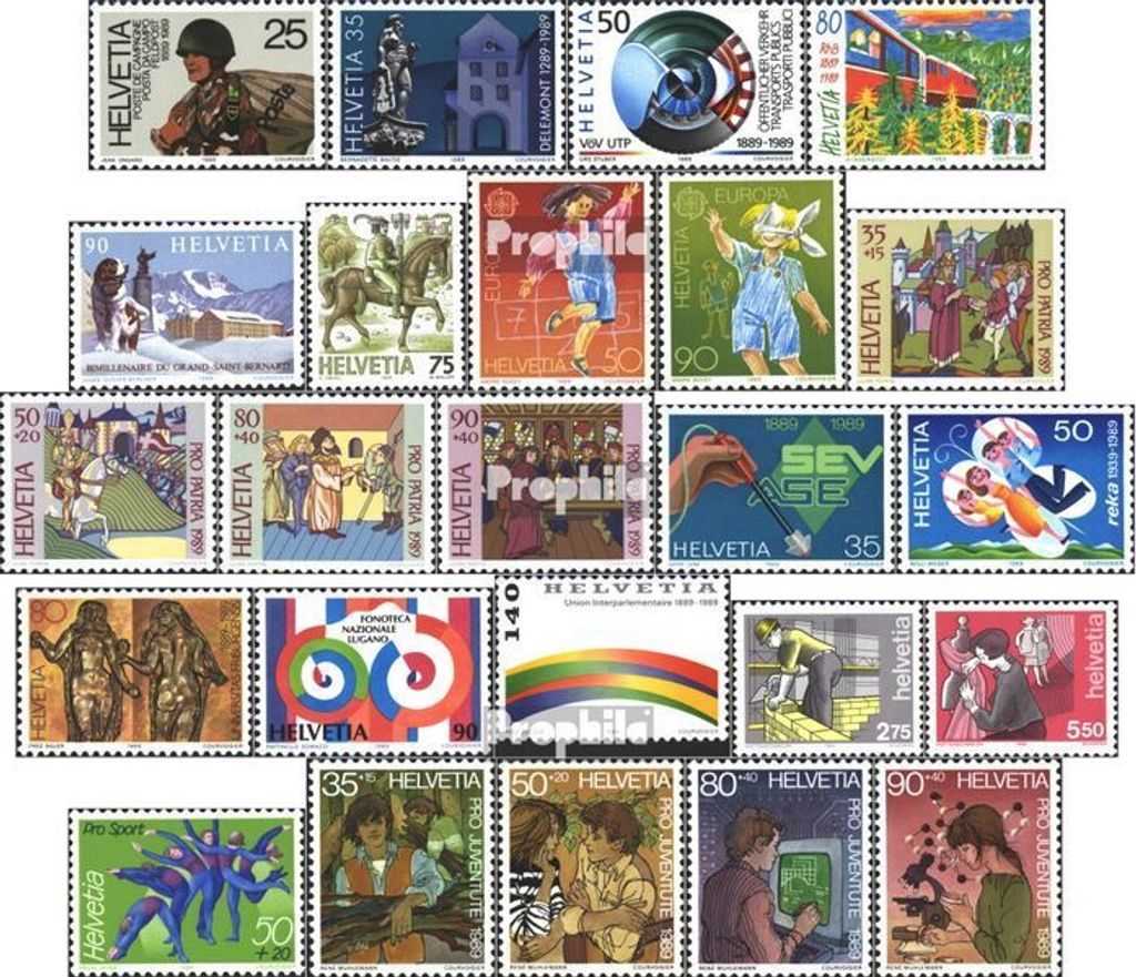 Briefmarken Schweiz 1989 Mi 1385-1408 (kompl.Ausg.) Jahrgang 1989 komplett gestempelt Jahresereignisse