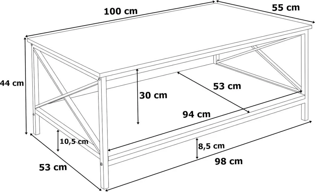 Table à café rustique 100x55 cm avec base métallique robuste noire - 4