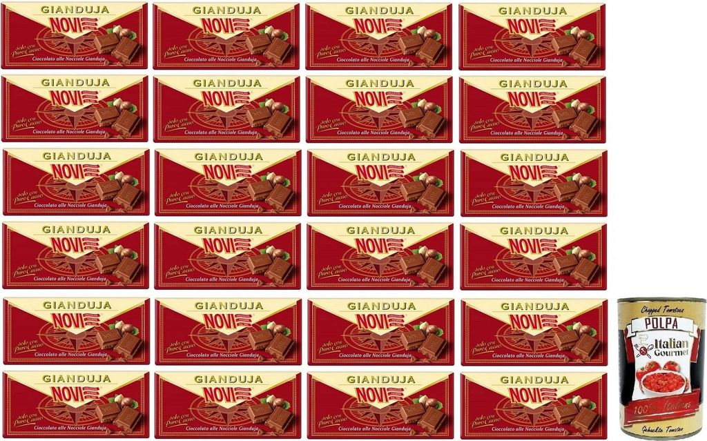 24x Novi Cioccolato alle Nocciole Gianduia Tafel Haselnussschokolade Gianduja mit Reinem Kakao 100g + Italian Gourmet Polpa di Pomodoro 400g Dose