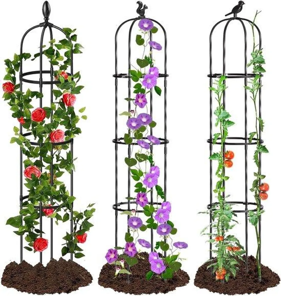 Lot de 3 treillis en plastique noir pour fleurs et rosiers grimpants