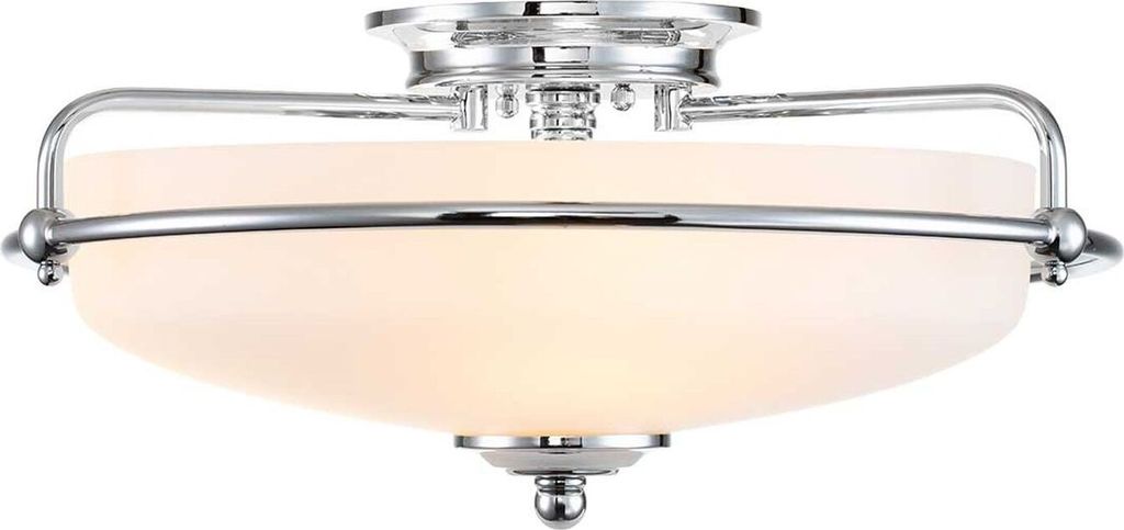 Deckenlampe Metall Glas rund Ø 42,2 cm Chrom poliert Weiß E27 3-flammig Jugendstil Deckenleuchte