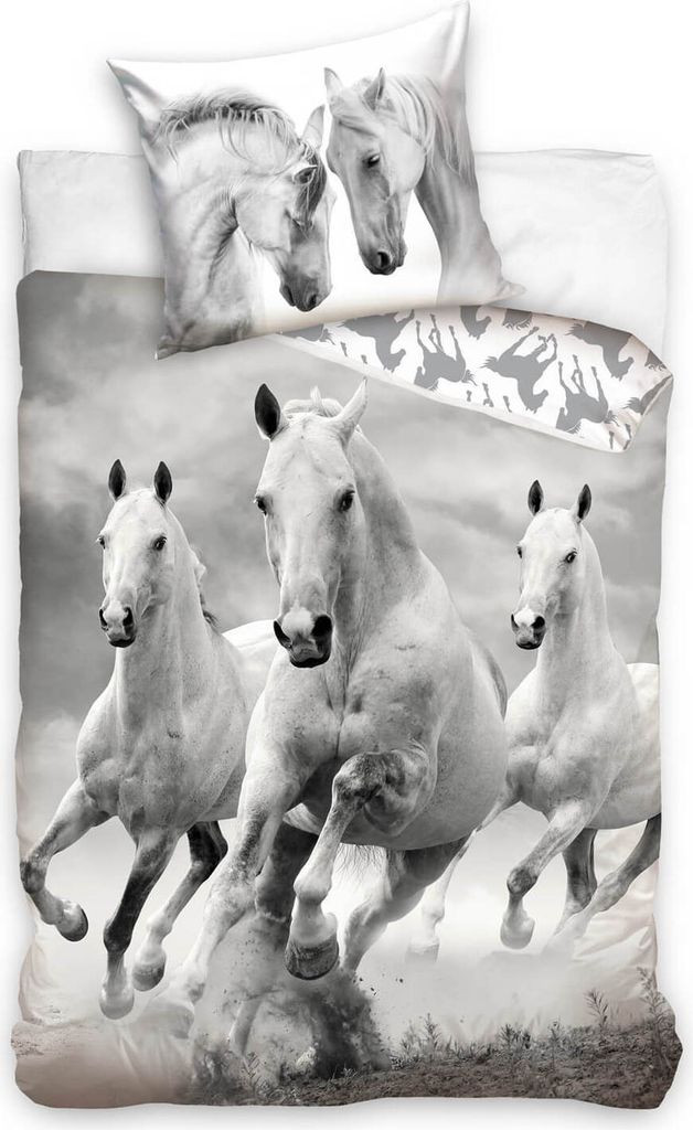 Weiße Wildpferde - Bettwäsche-Set mit Pferde-motiv, 135x200 Produktbild 