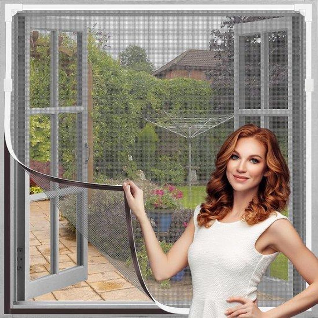 Fliegengitter - Magnetisches Fensterfliegenetz 100x120cm – Weißer Rahmen, graues Gitter, insektenabweisend