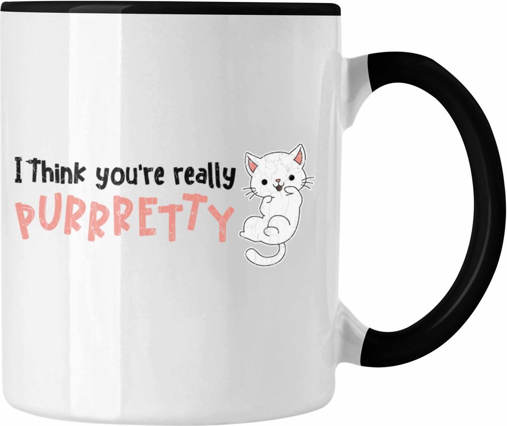 Trendation - Valentinstag Tasse Geschenk für Ihn Sie Lustig Katzenbesitzer Geschenkidee Becher Freund Freundin Liebe Paare (Schwarz)