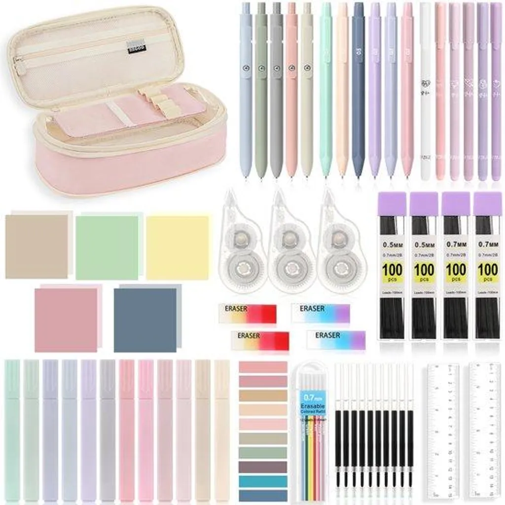 Trousse garnie 60 pièces rose pour enfant avec fournitures complètes