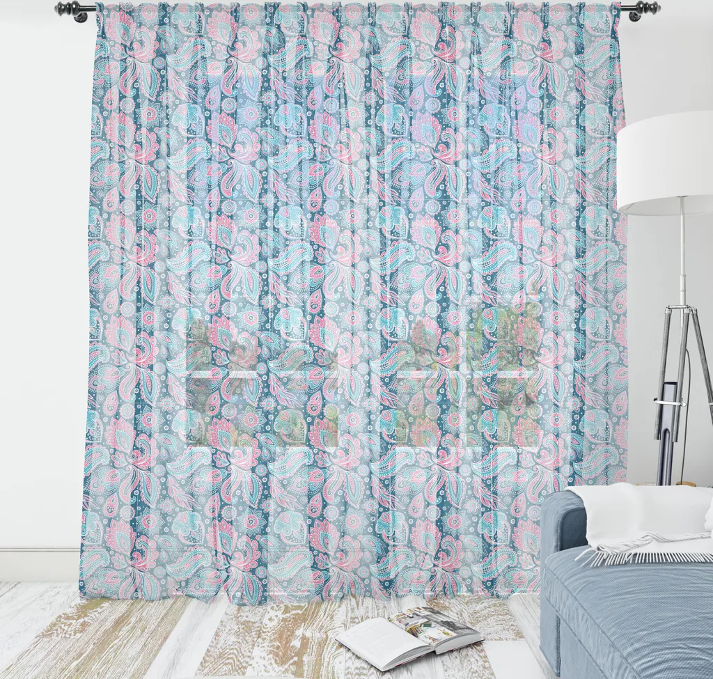 Décoration Murale Salon et Chambre - Grand Tapis Persan Bleu Rose 274cm