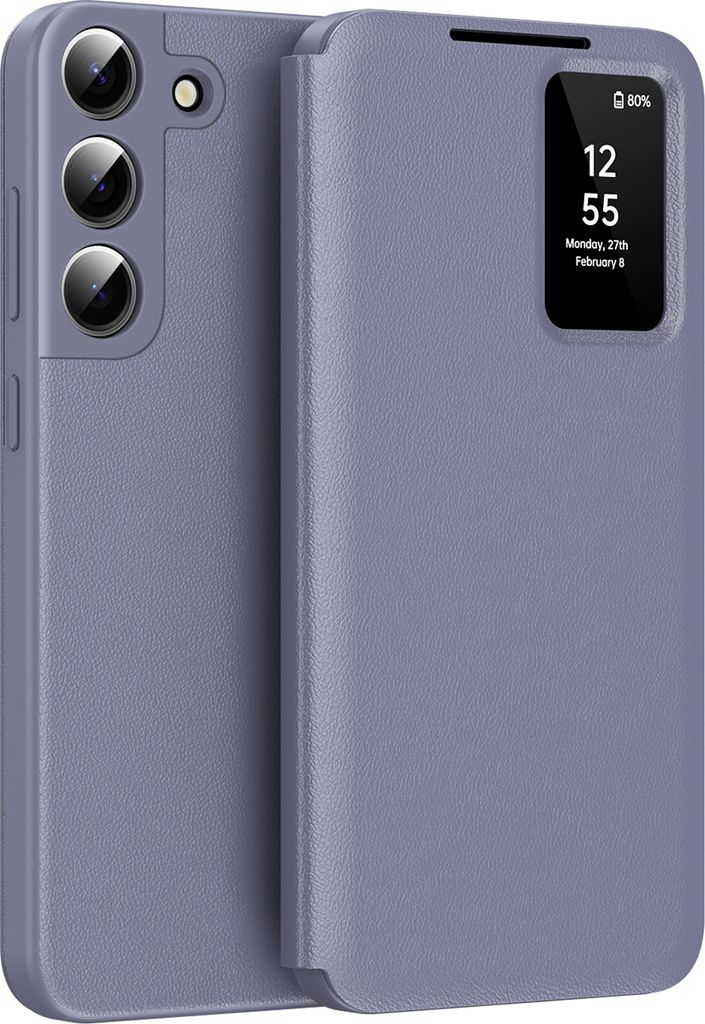 Leder Flip Case für Samsung Galaxy S22+, Smart View Fenster Handyhülle mit Kartenfach Lila