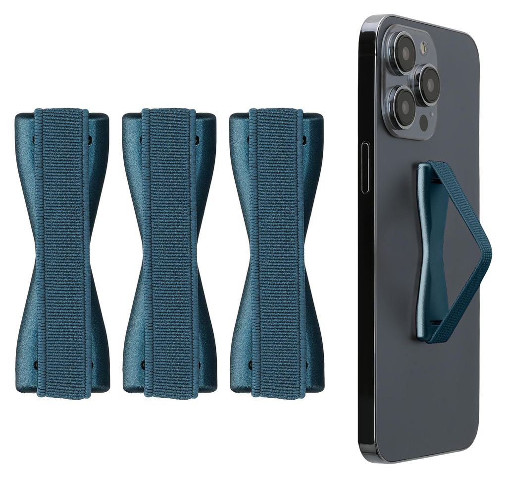 kwmobile Smartphone Fingerhalter 3 Set - Handy Halter Griff Halterung Einhandbedienung - 3x Handyhalter in Metallic Karibikblau