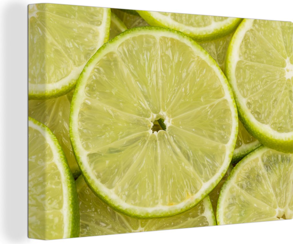 OneMillionCanvasses - Leinwandbilder - 140x90 cm, Zitrusfrüchte Limettenscheiben Nahaufnahme Textur für Hintergrund, Wandbilder Kunstdruck Wand...