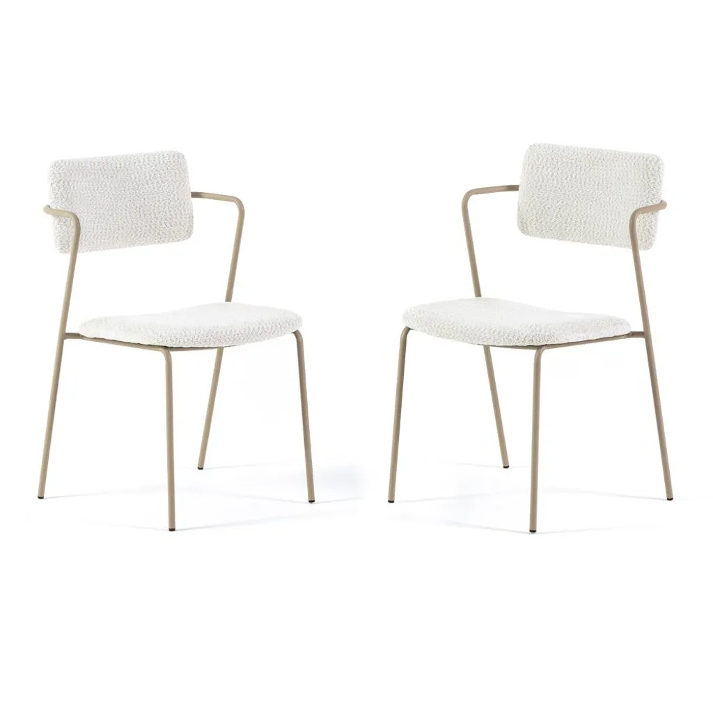 Chaises design avec accoudoirs en velours bouclé et métal champagne
