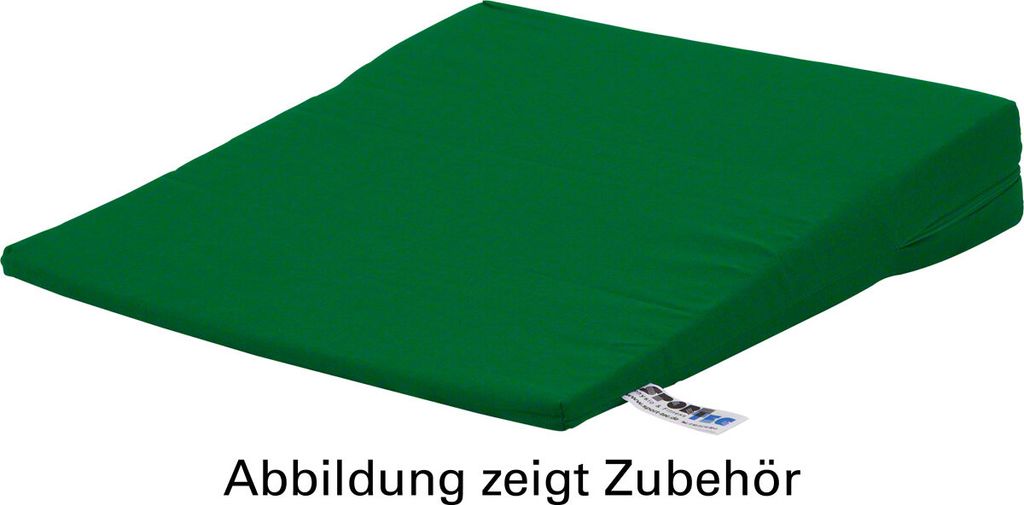 A green wedge cushion is shown on a white background.