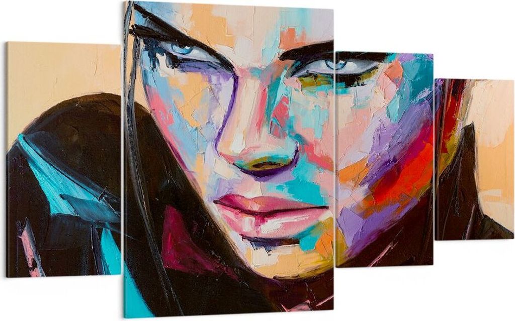 Bild auf Leinwand - Leinwandbild - Frau Emotionen Gesicht Mehrfarbig - 160x90cm - Wand Bild - Wanddeko - Leinwanddruck - Bilder - Kunstdruck - Lein...