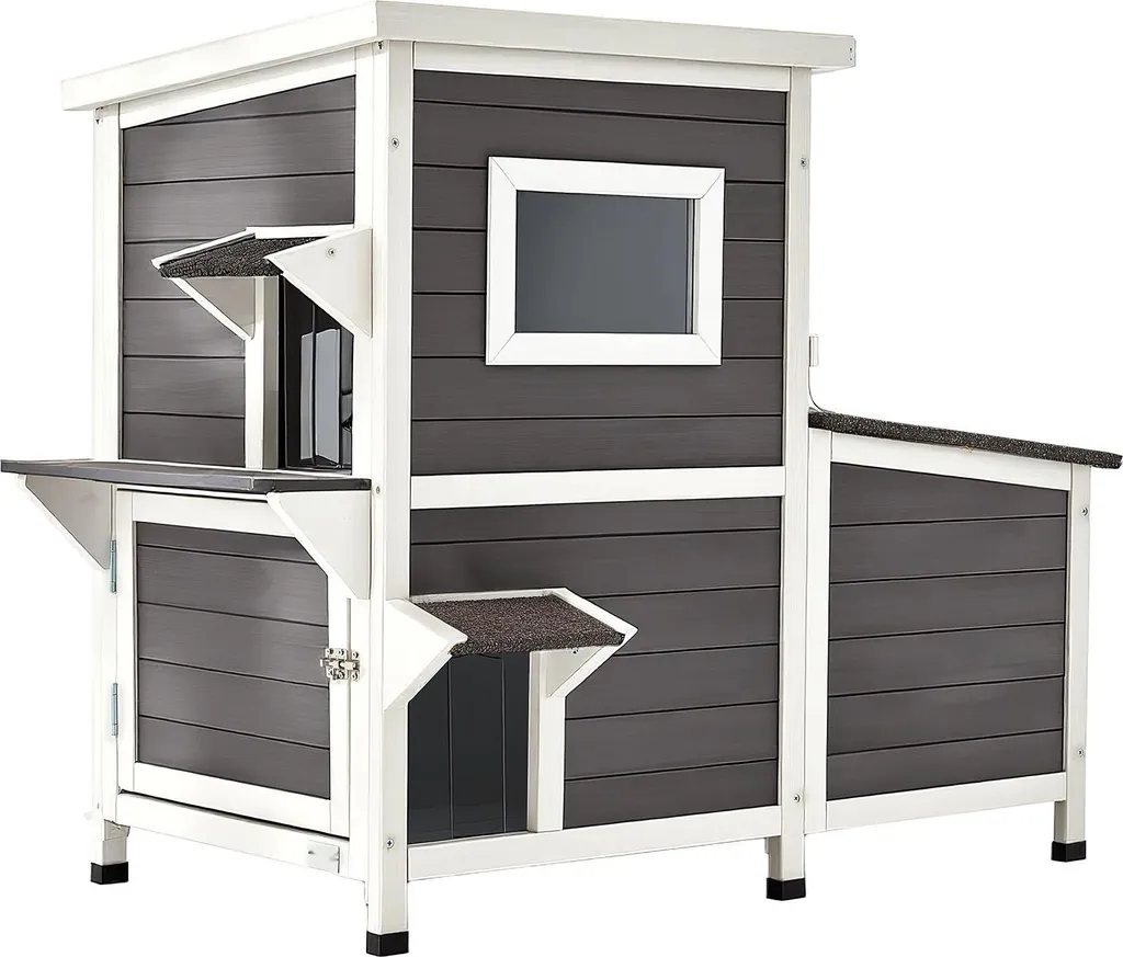 Abri pour chats de jardin - Maison bois 2 niveaux pour chats d'extérieur - 11