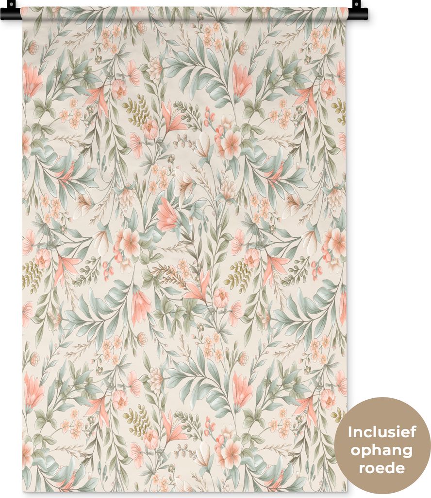 MuchoWow Wandteppich Wandbehang Blumen - Vintage - Pastell 60x90 cm Tapisserie Dekoration Wandtuch - Foto-Teppich - Abwaschbar