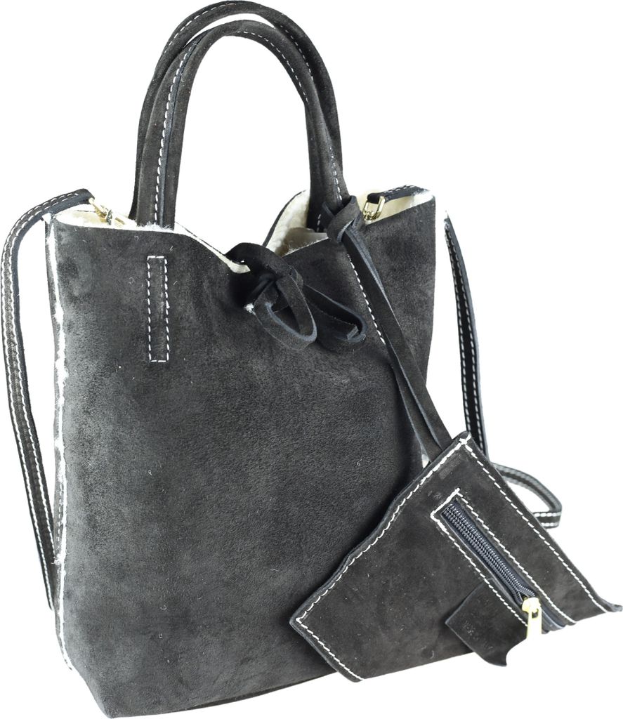 Umhängetasche Mini Bag aus Leder und Kuschelteddy von collezione alessandro