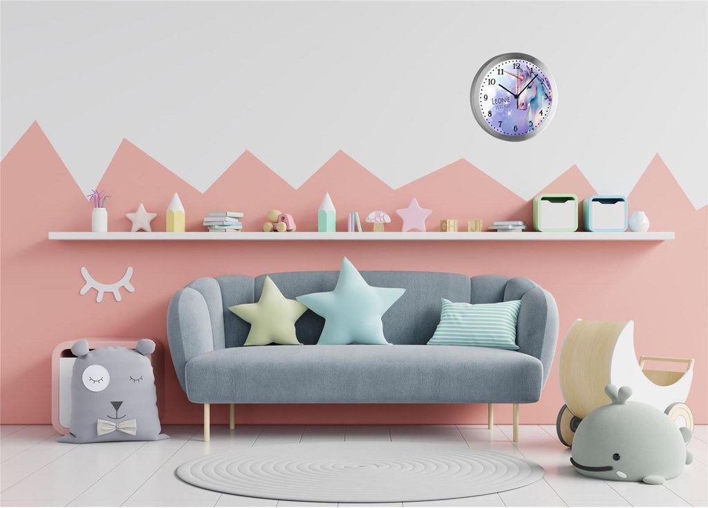 Kinderzimmer Funkwanduhr, Funkuhr Wanduhr Kinder, Einhorn Produktbild 4