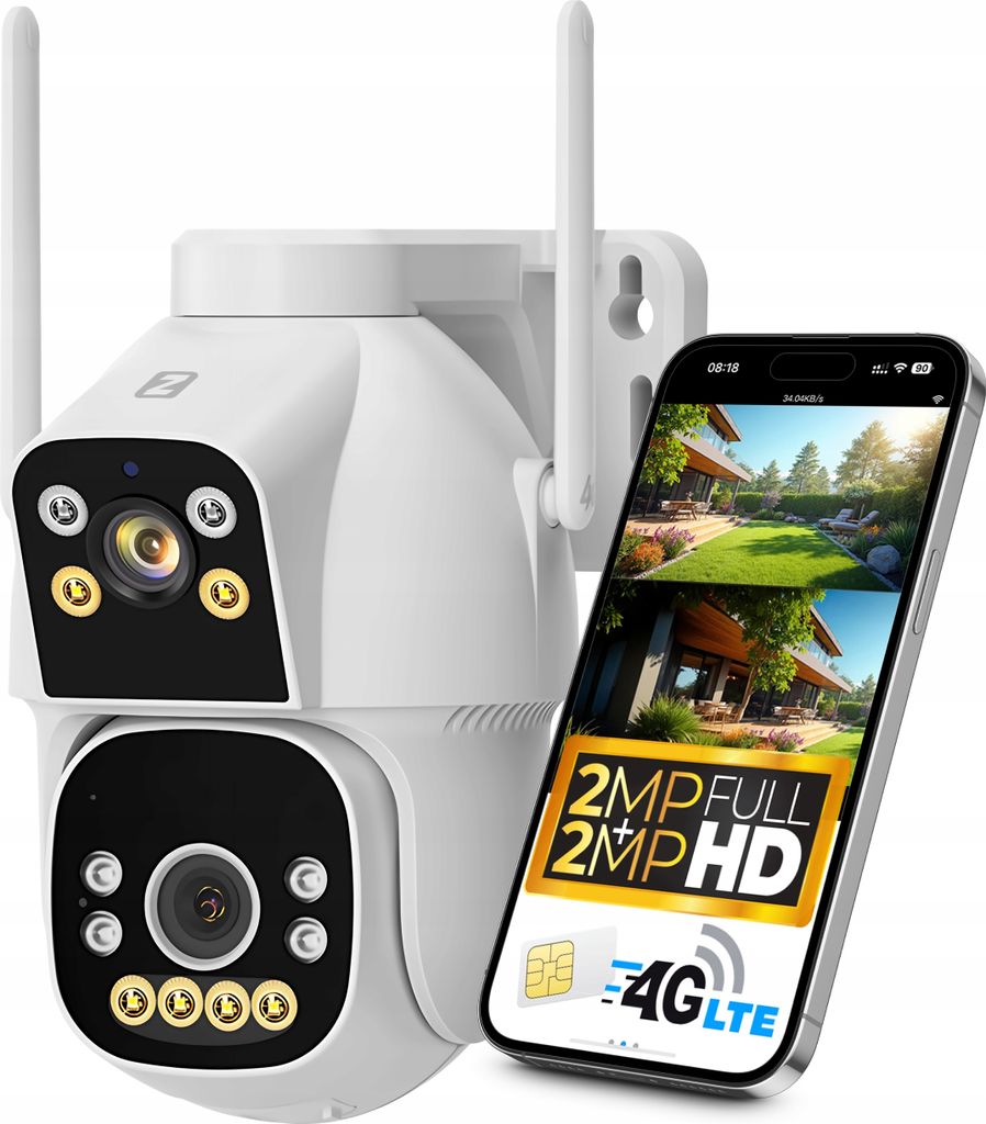 Ip Ptz Camera 2X2Mpx Gsm 4G Lte Sim - Livepage, Audio, Sd Card, Ip66